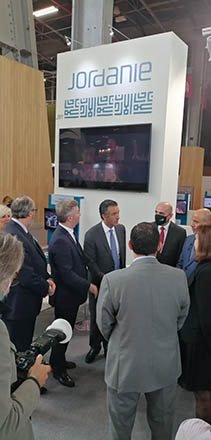Tourism Minister Nayef Al Fayez visits Jordan’s pavilion at the Top Resa exhibition in France on Tuesday (Petra photo)